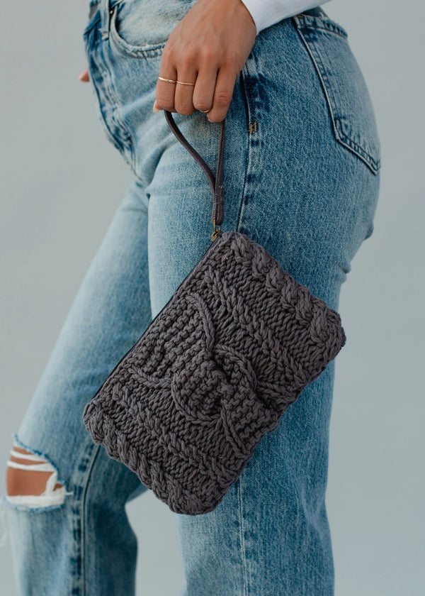 Grey Cable Knit Clutch
