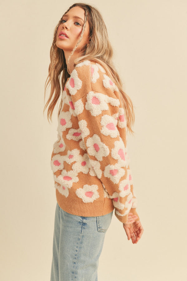 Camel and Pink Flower Sweater