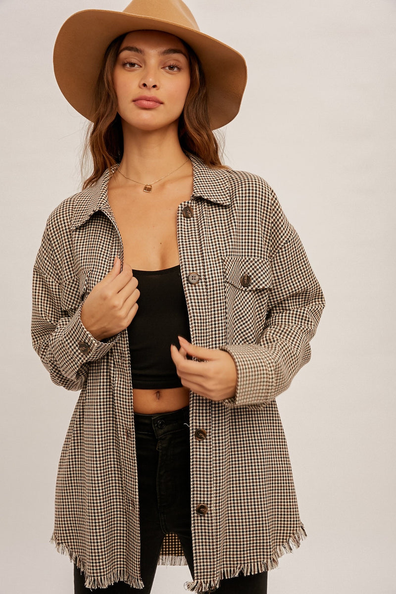 Mini Check Fringe Hem Button Up