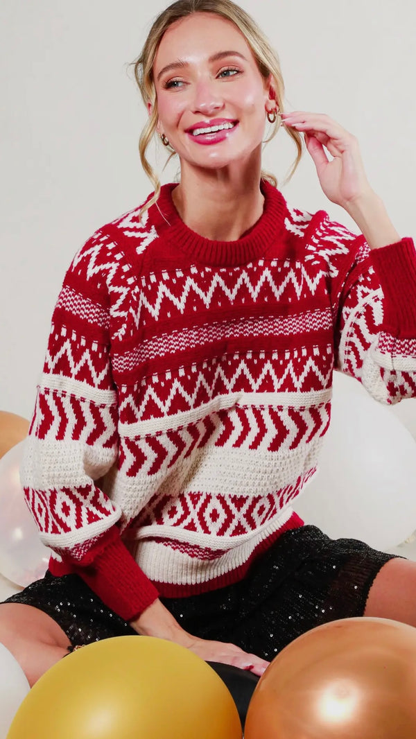 Red + White Pattern Sweater