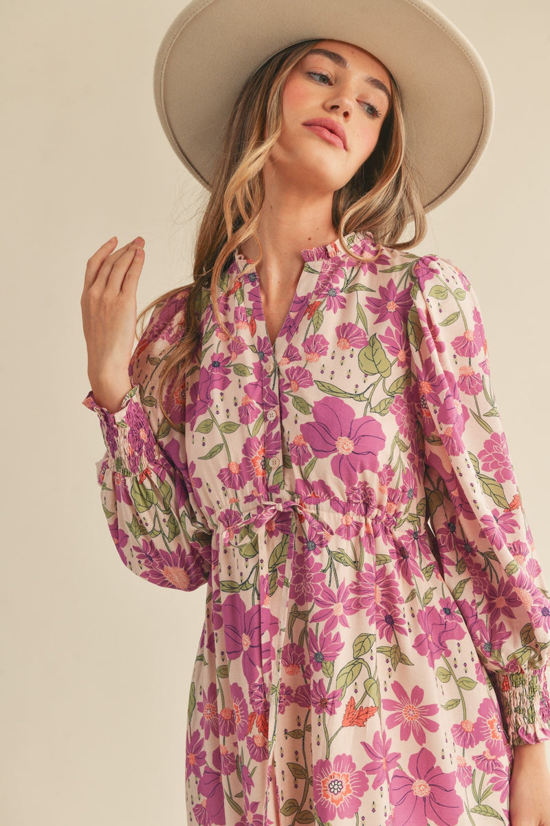 Orchid Floral Puff Sleeve Mini Dress