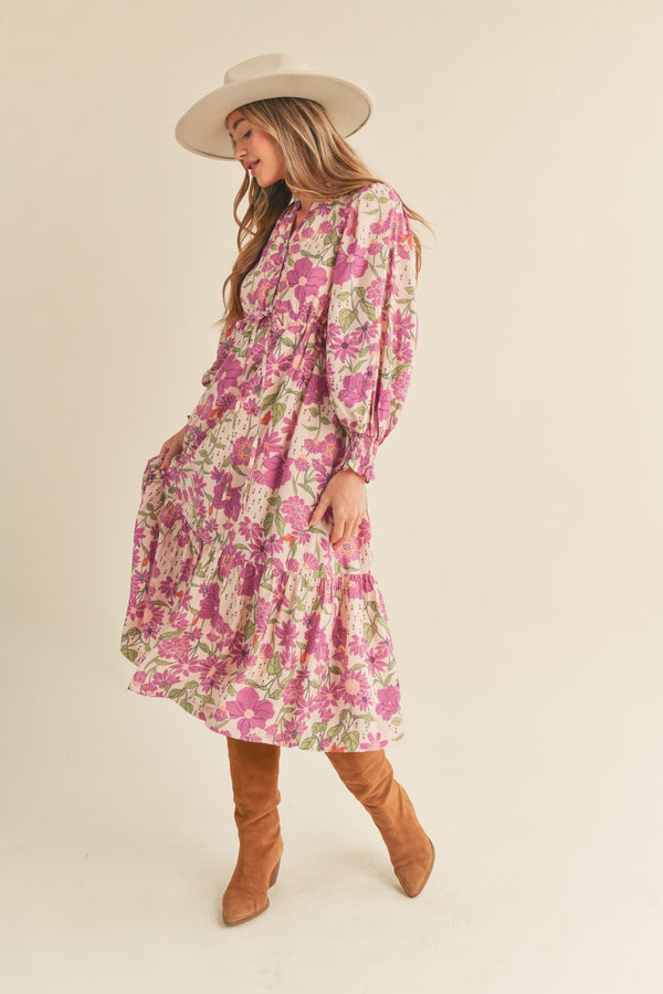 Orchid Floral Puff Sleeve Mini Dress