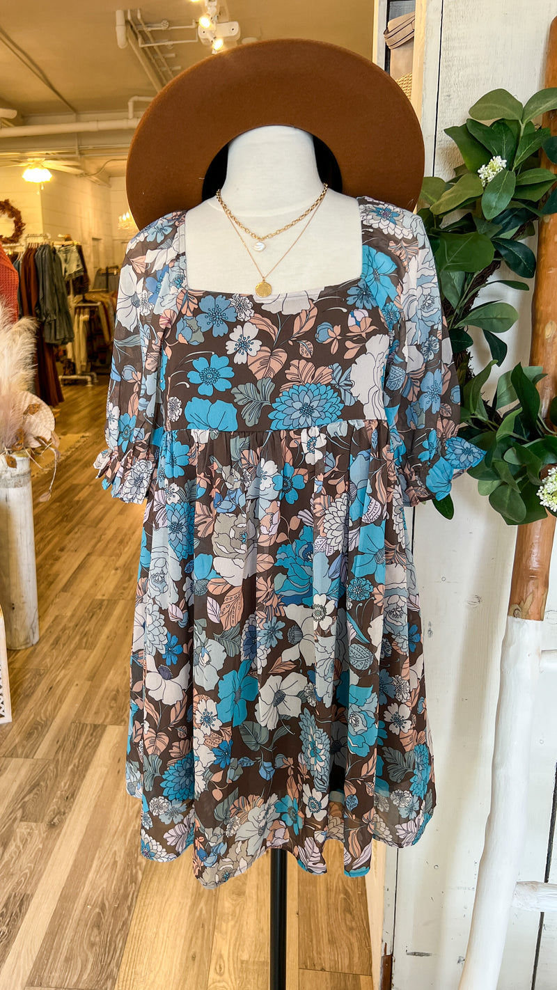 floral babydoll mini dress Emery Floral Babydoll Mini Dress in Navy