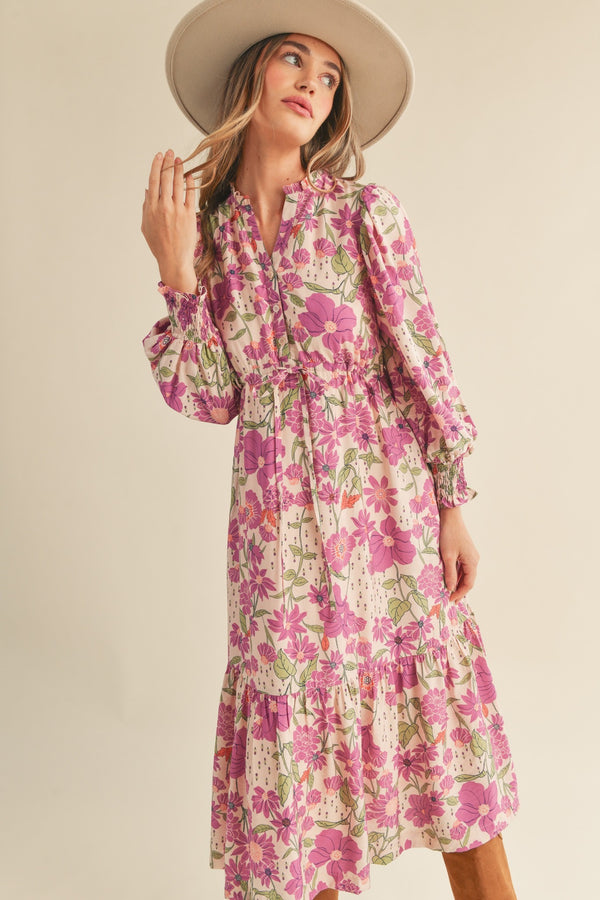 Orchid Floral Puff Sleeve Mini Dress