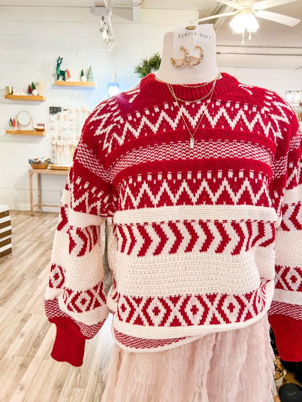 Red + White Pattern Sweater