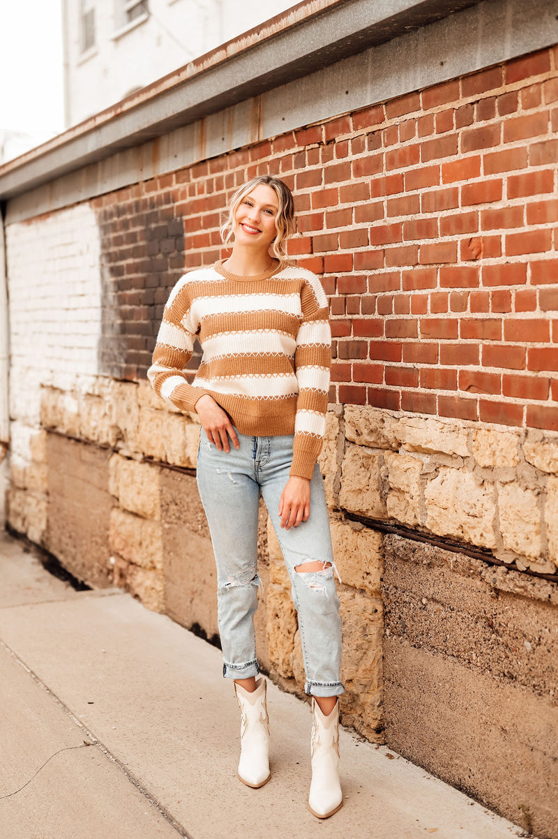 Stitched Seam Striped Sweater