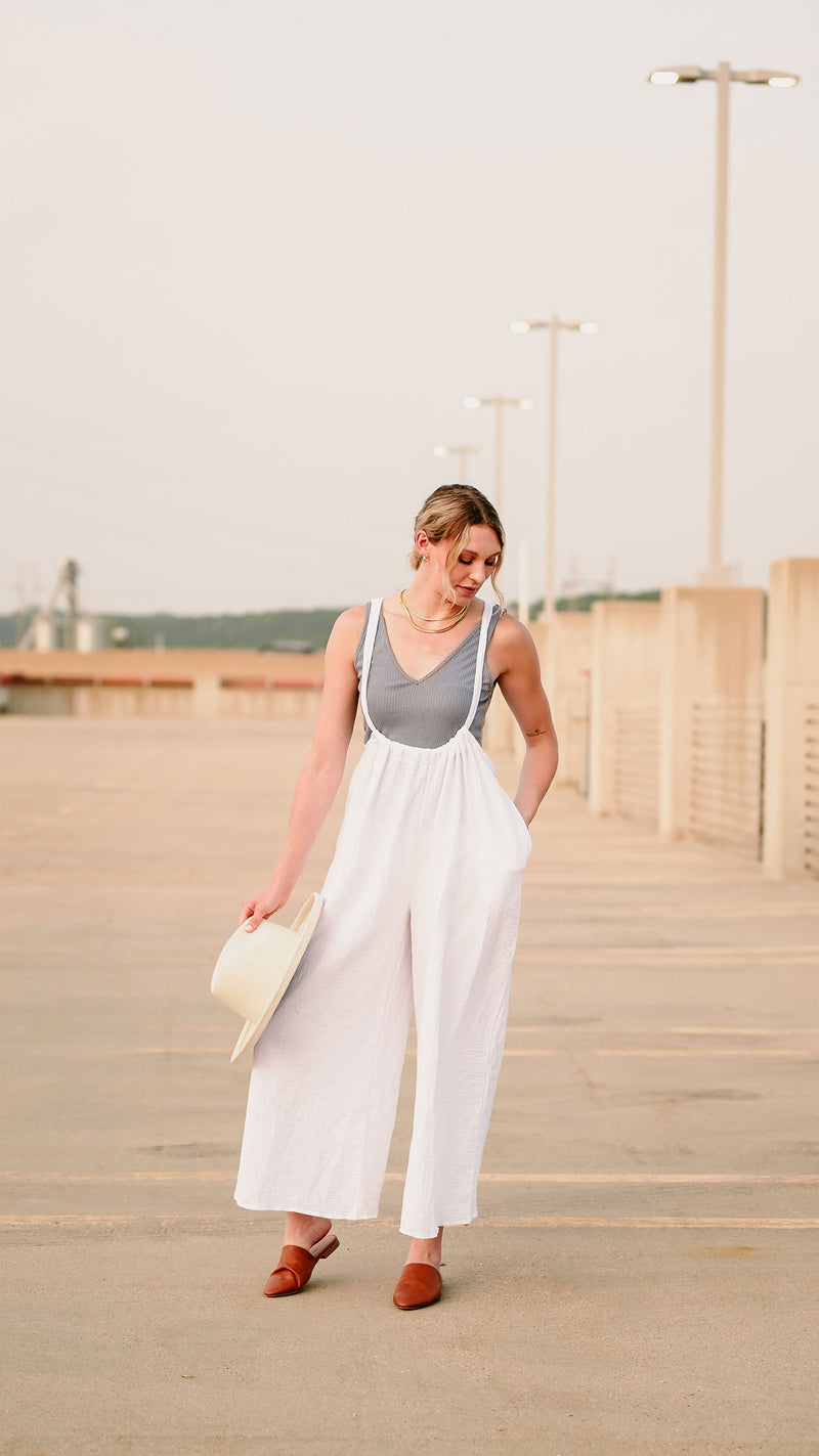 White Gauze Overall Jumpsuit