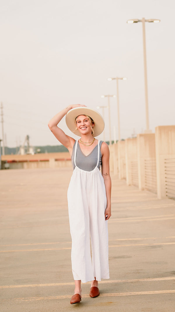 White Gauze Overall Jumpsuit
