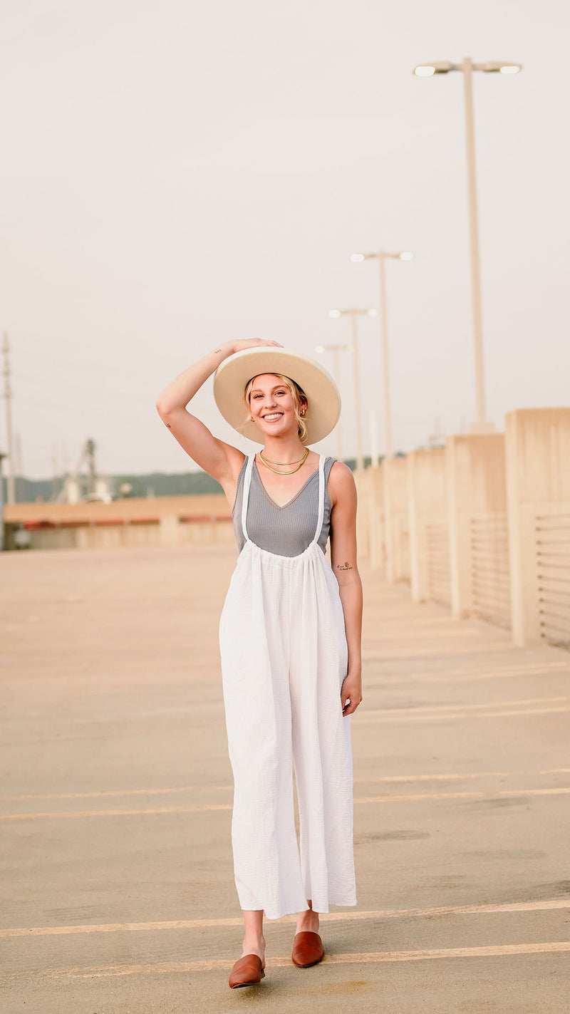 White Gauze Overall Jumpsuit