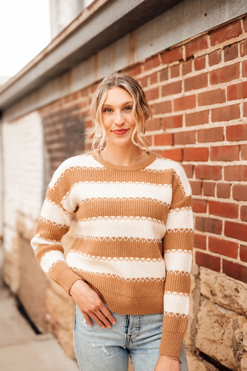 Stitched Seam Striped Sweater