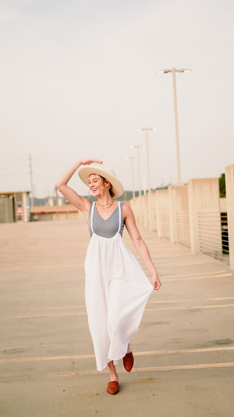 White Gauze Overall Jumpsuit