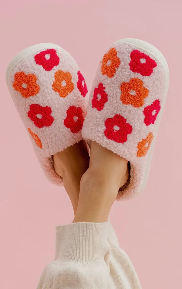 Pink Floral Sherpa Slippers