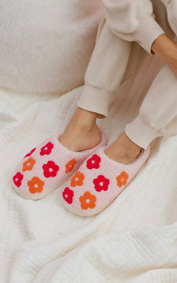 Pink Floral Sherpa Slippers