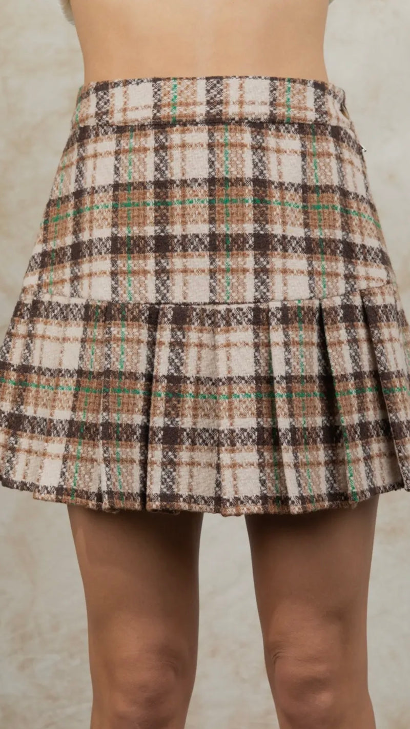 Plaid Wool Pleated Skirt