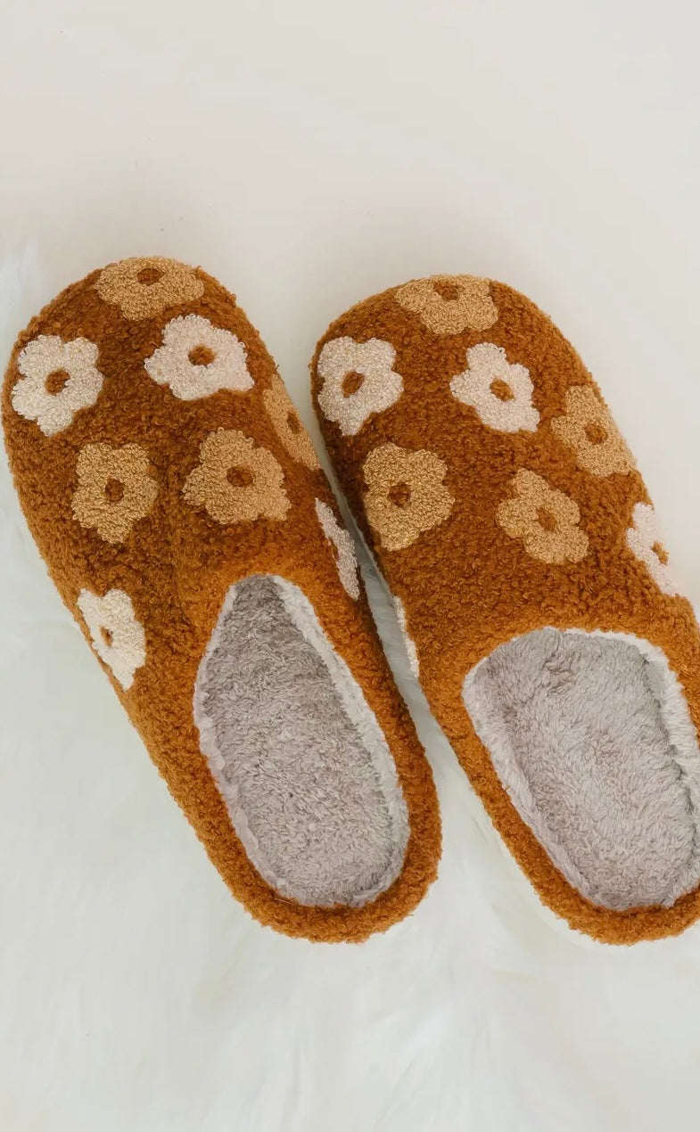 Brown Floral Sherpa Slippers