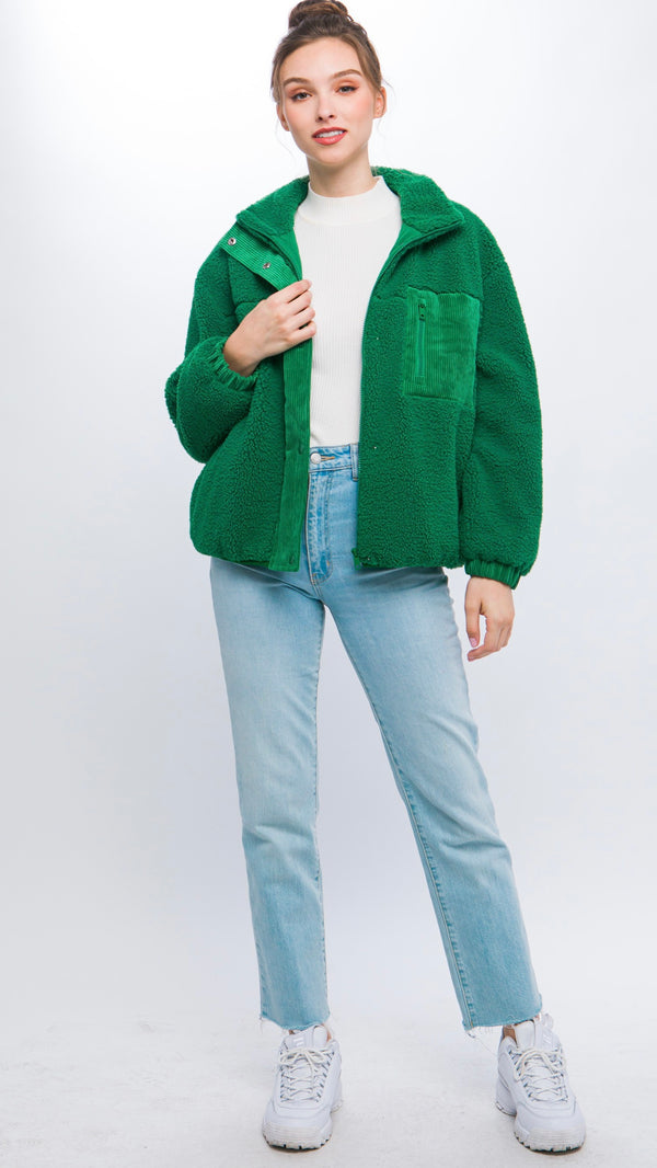 Kelly Green Cord + Sherpa Jacket