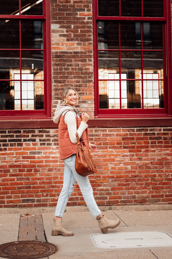 Orange Plaid Detailed Hooded Vest