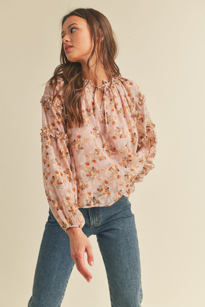 トップス RosyMonster peony bolero Dusty Pink Floral Chiffon Top – ELOISE RAYE