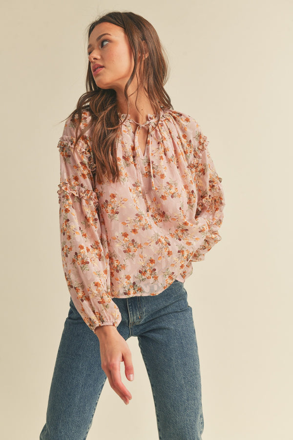 Dusty Pink Floral Chiffon Top