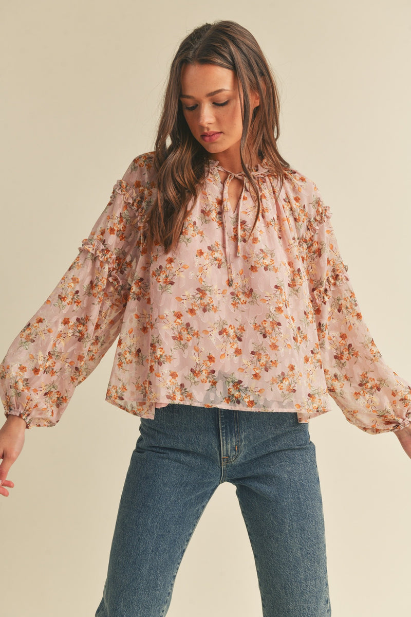Dusty Pink Floral Chiffon Top
