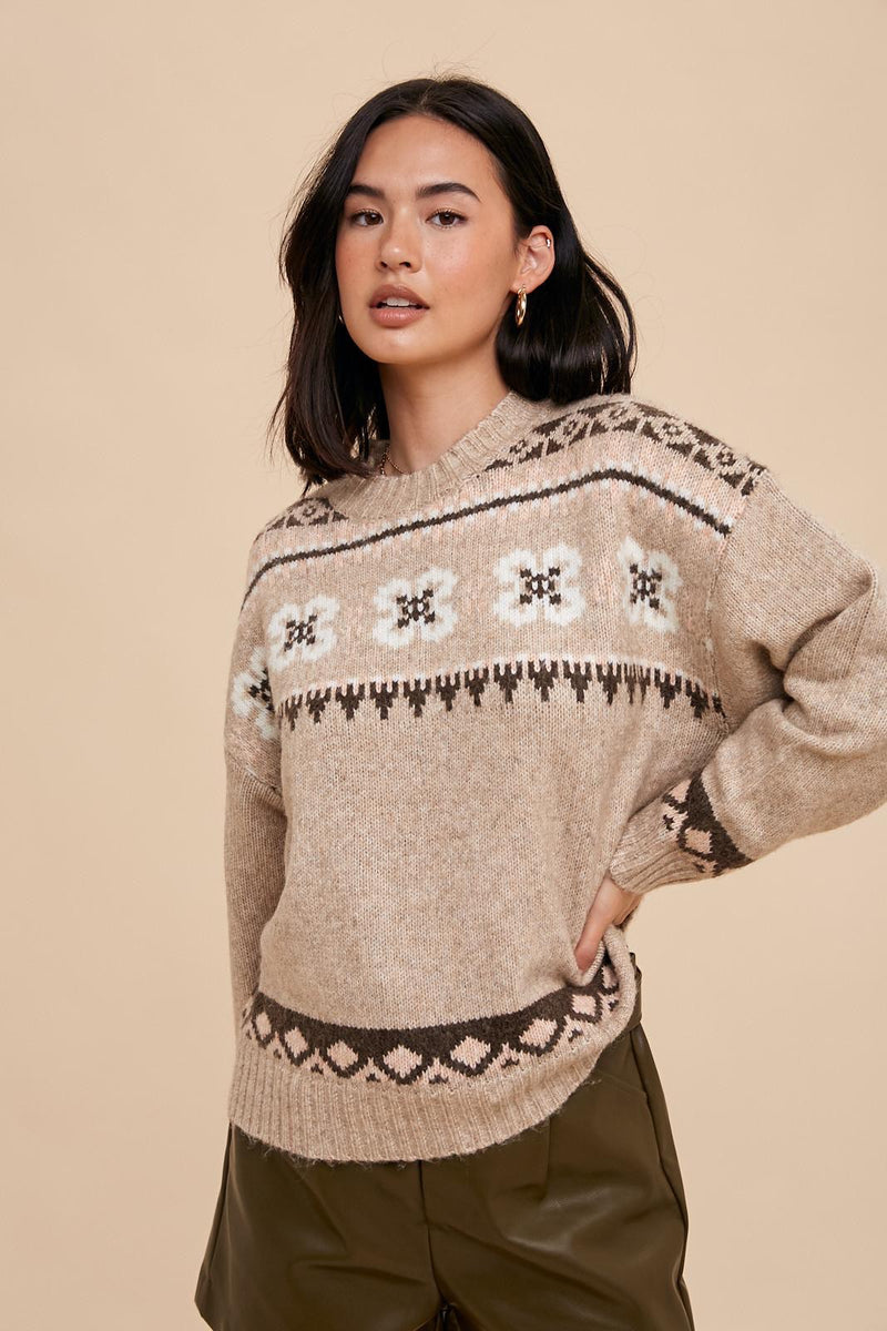 Brown Fairisle Crewneck Sweater