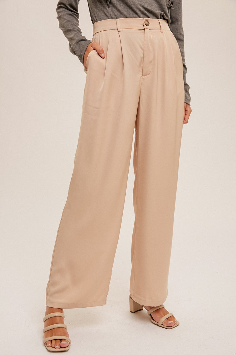 Tan Wide Leg Satin Pants