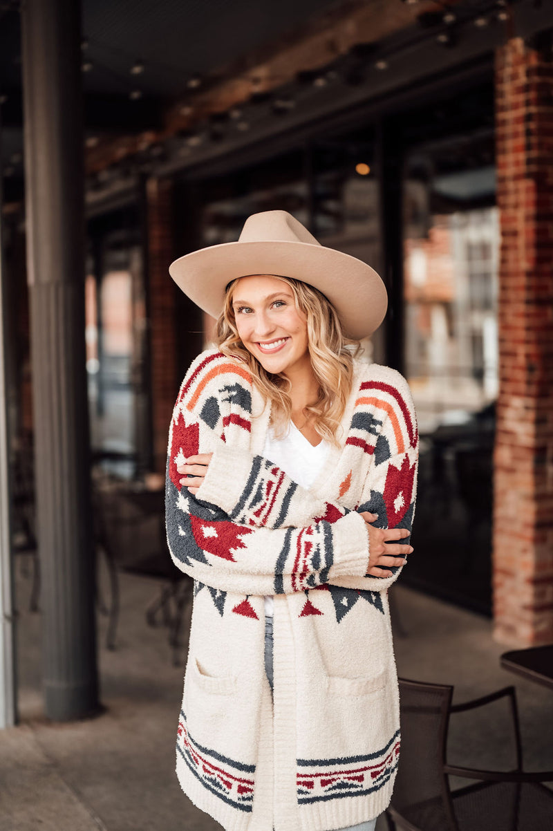 Cozy Geo Print Cardigan