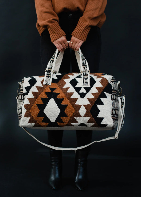 Cream, Brown + Black Aztec Duffle