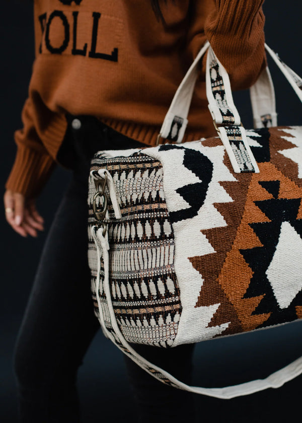 Cream, Brown + Black Aztec Duffle