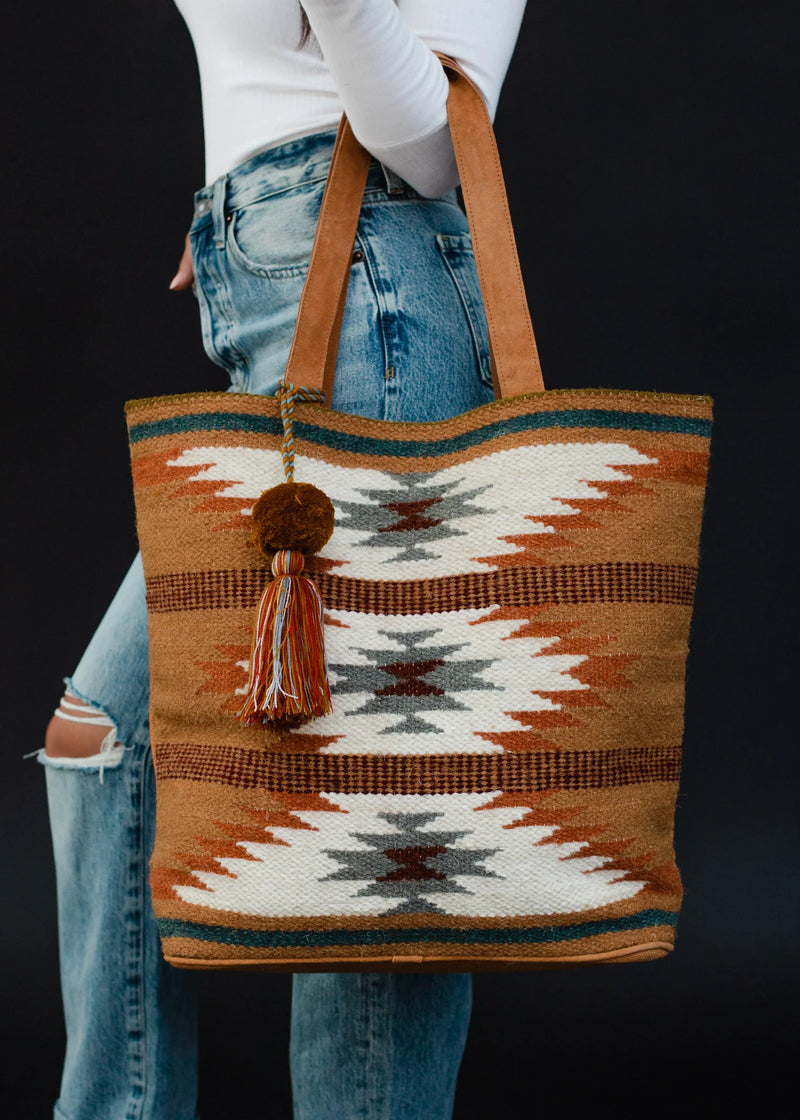 Brown, Rust + Teal Aztec Tote