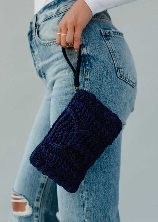 Navy Cable Knit Clutch