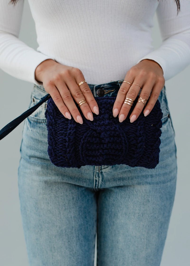 Navy Cable Knit Clutch