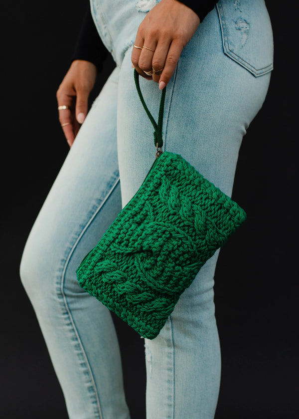 Kelly Green Cable Knit Clutch