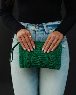 Kelly Green Cable Knit Clutch