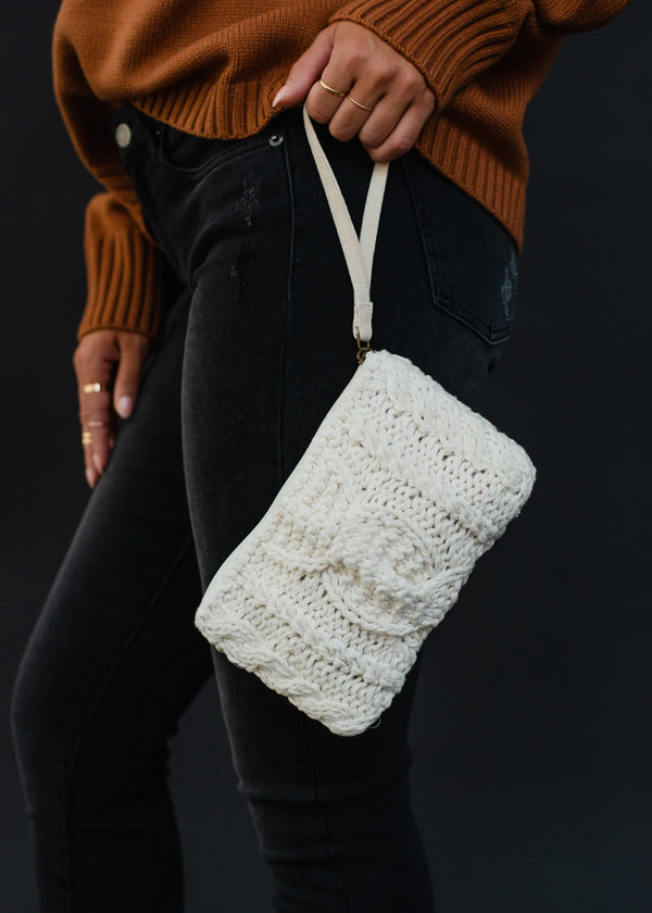 Cream Cable Knit Clutch