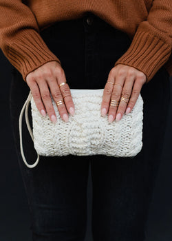 Cream Cable Knit Clutch