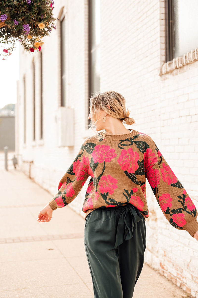 Pink Floral + Camel Sweater
