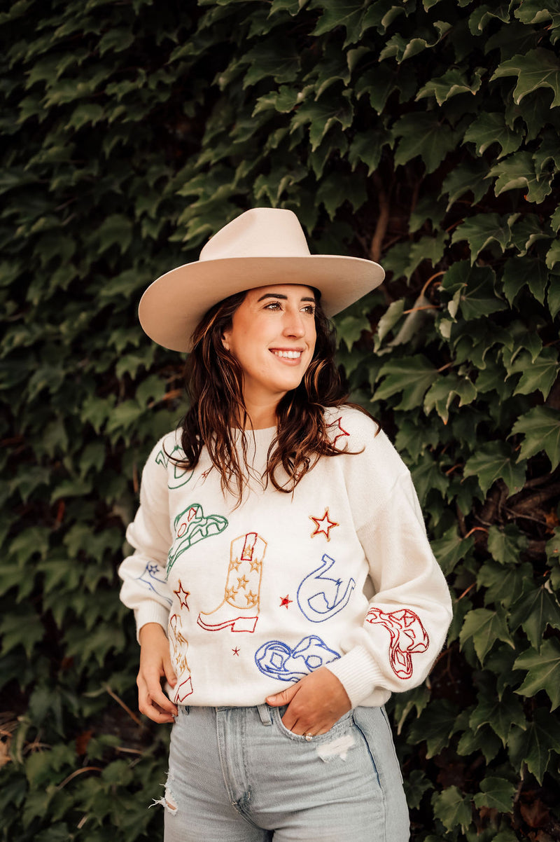 Howdy Metallic Embroidered Sweater