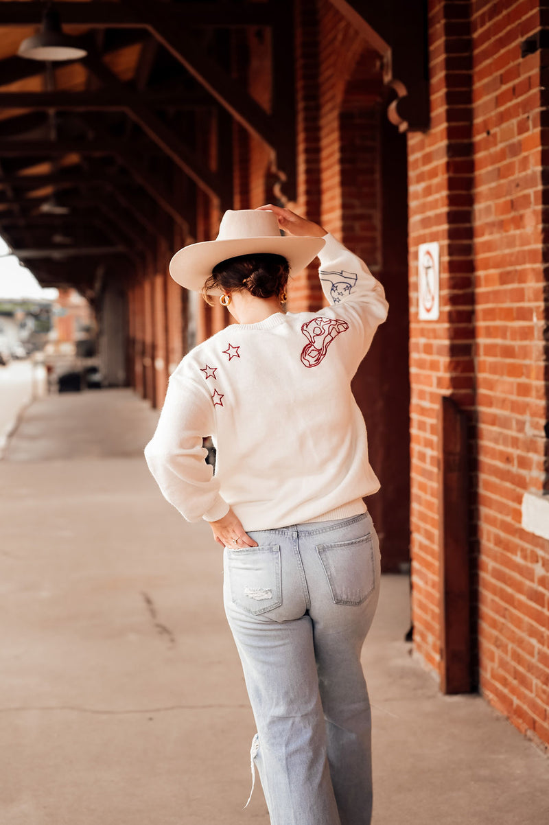 Howdy Metallic Embroidered Sweater