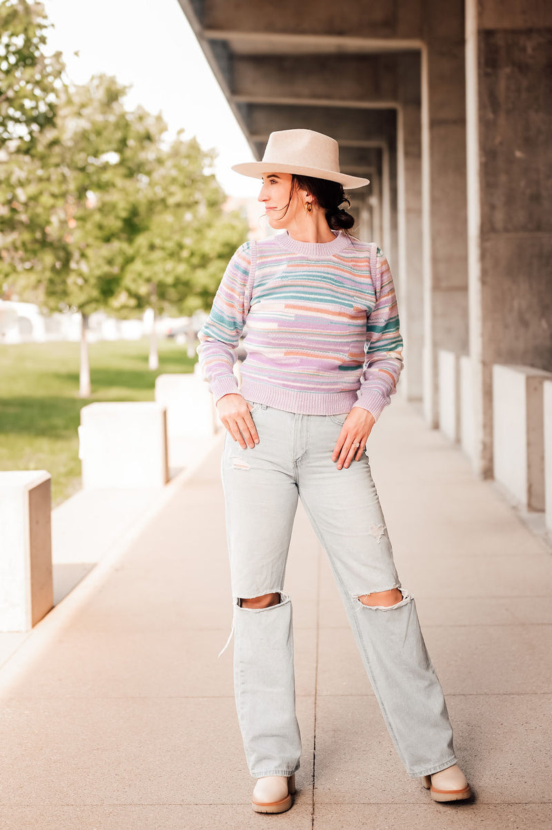 Lavender + Teal Stripe Sweater