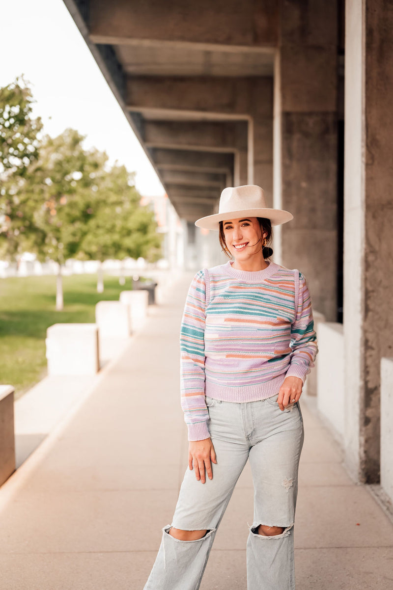 Lavender + Teal Stripe Sweater