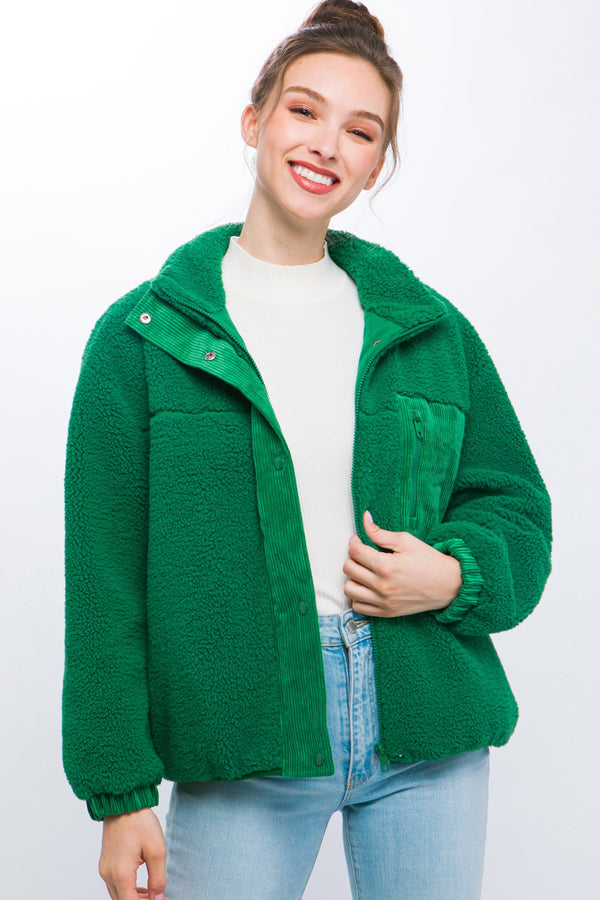 Kelly Green Cord + Sherpa Jacket