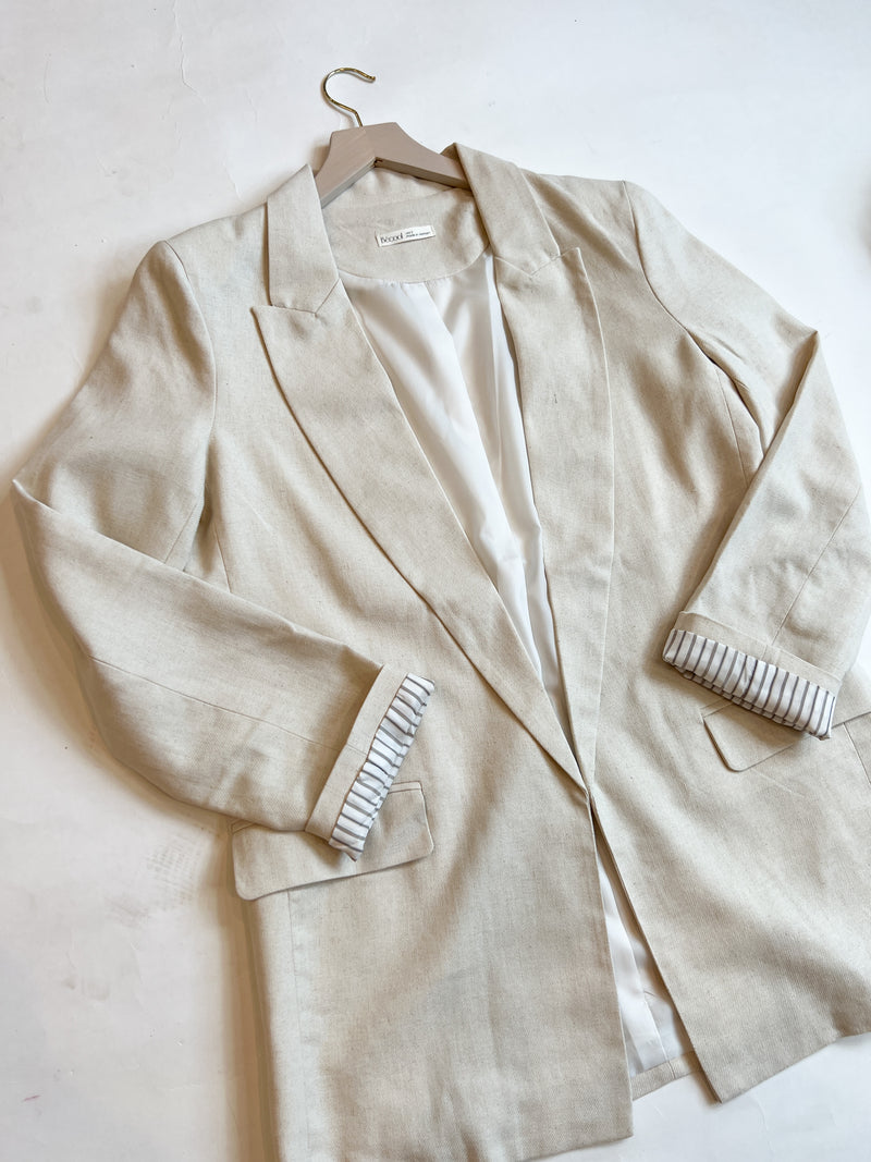 Contrast Lining Linen Blazer