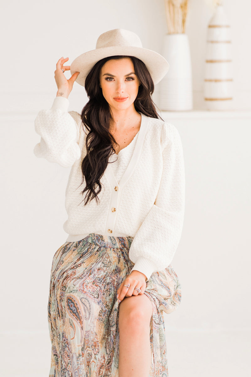 Ivory Knit Button Cardigan 