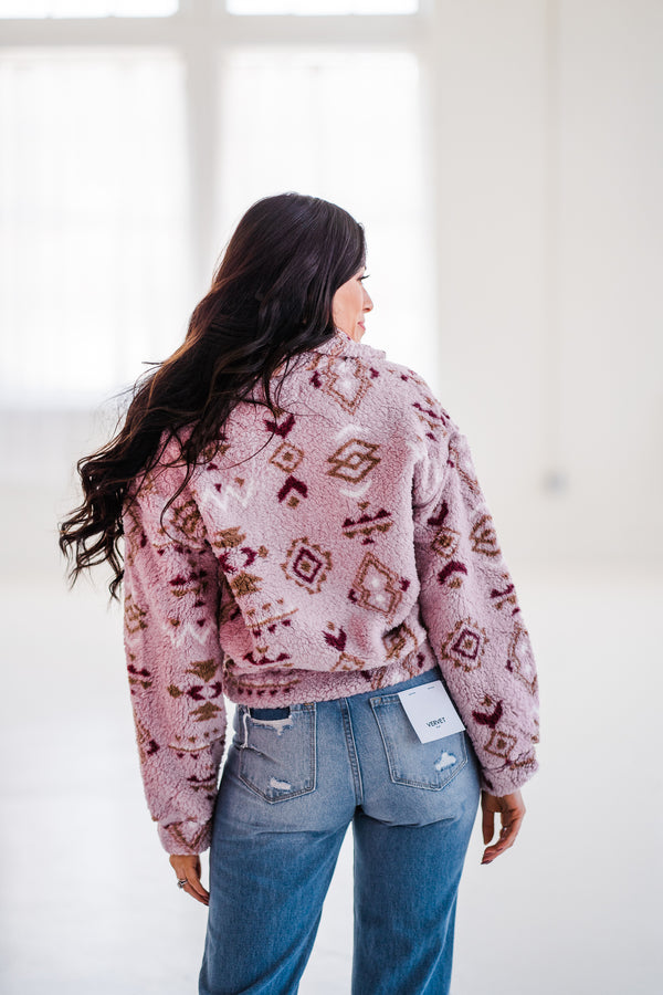Pink + Tan Print Sherpa Pullover
