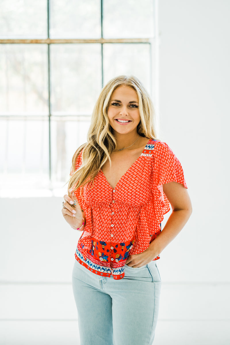 Emily Printed Ruffle Blouse
