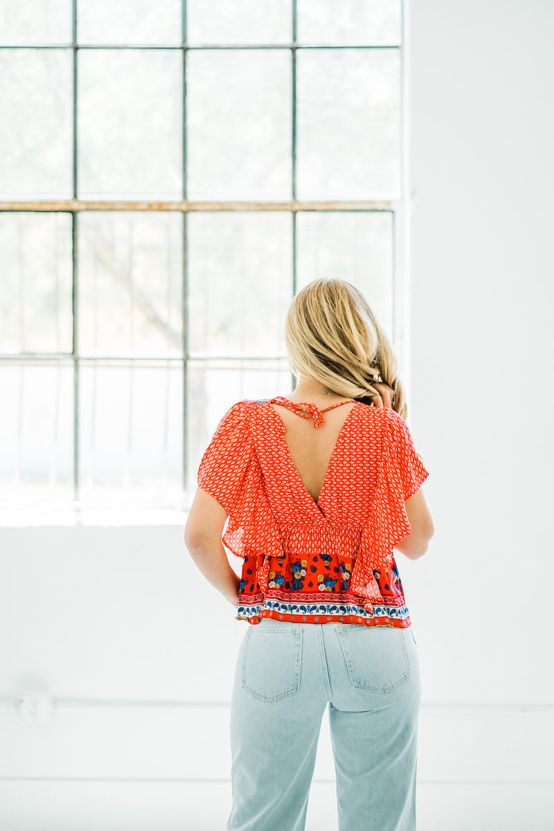 Emily Printed Ruffle Blouse