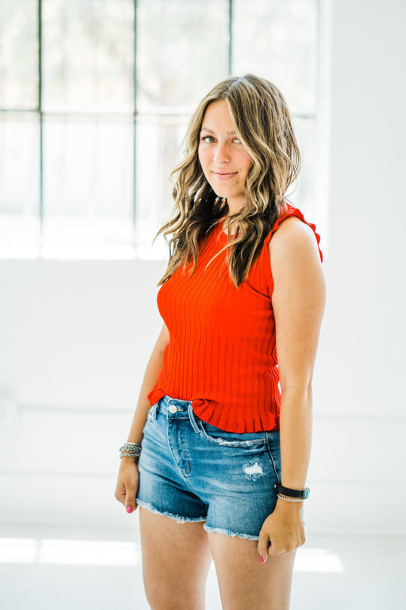 That Easy Red Ruffle Tank