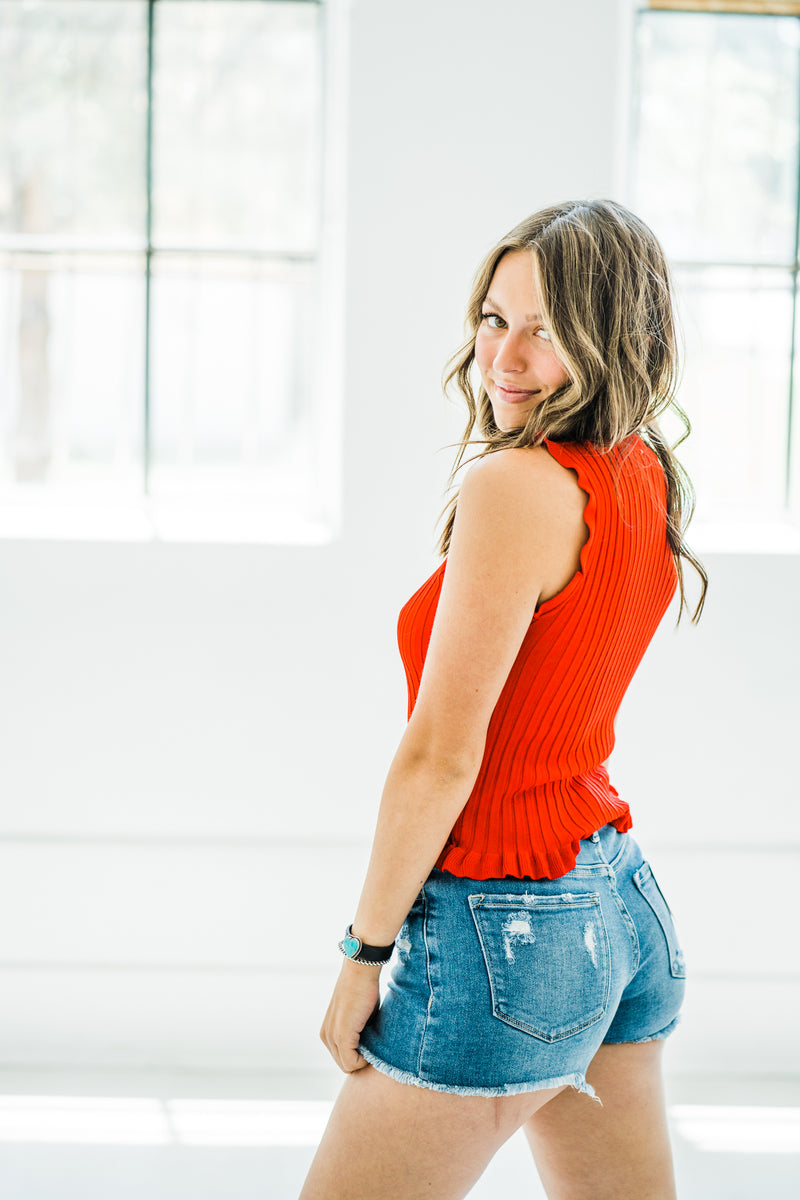 That Easy Red Ruffle Tank