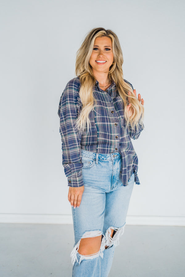 Austyn Distressed Plaid Top